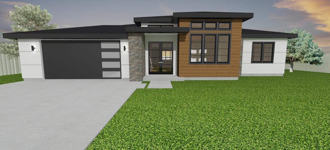 Mountain modern custom home rendering for a Southern Utah house plan