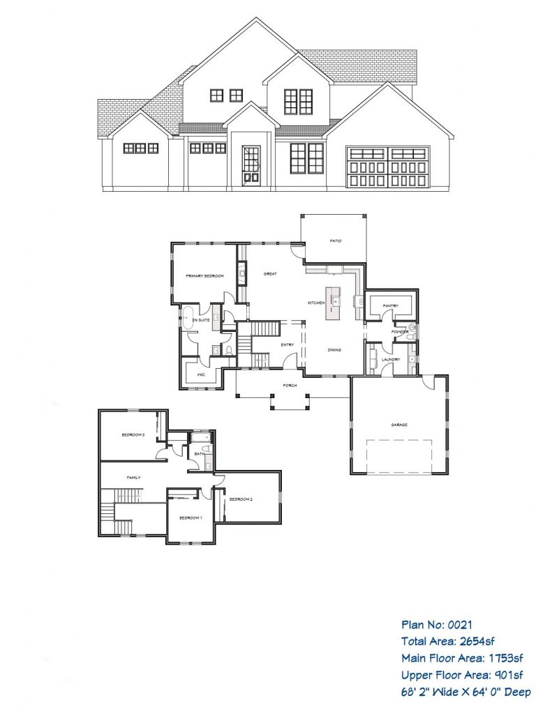 Traditional home plan, two story, bonus room