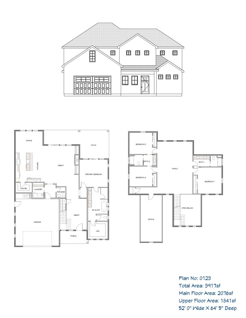 Traditional home plan, two story, bonus room