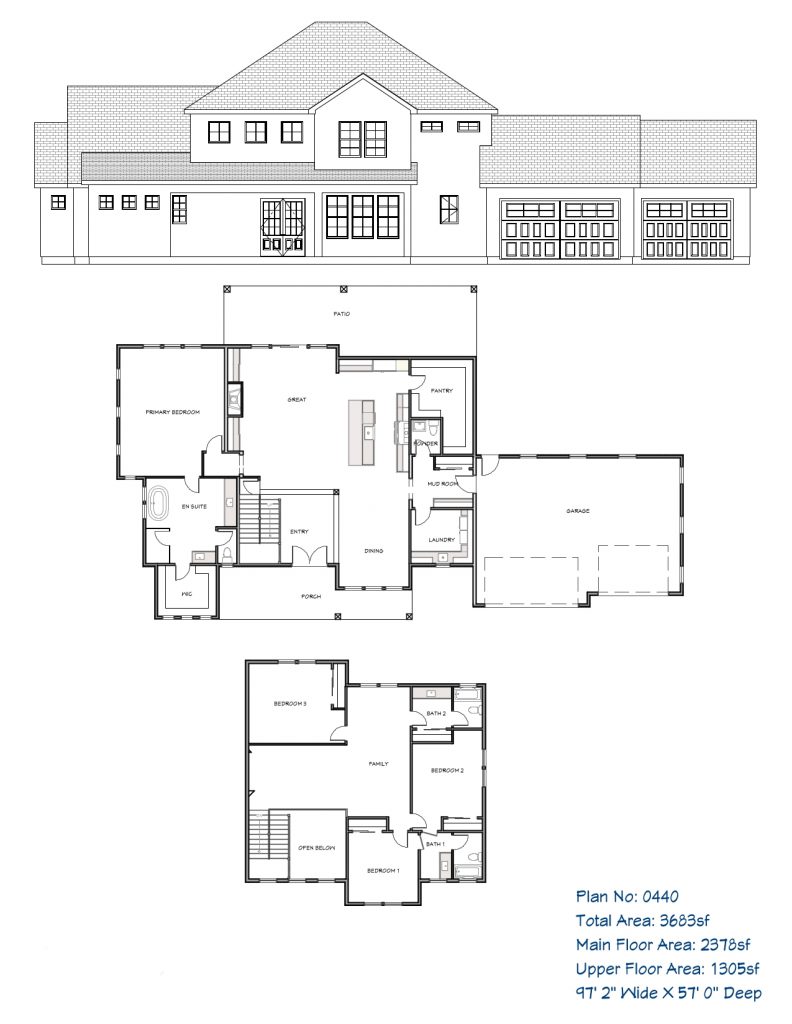 Traditional home plan, two story, bonus room