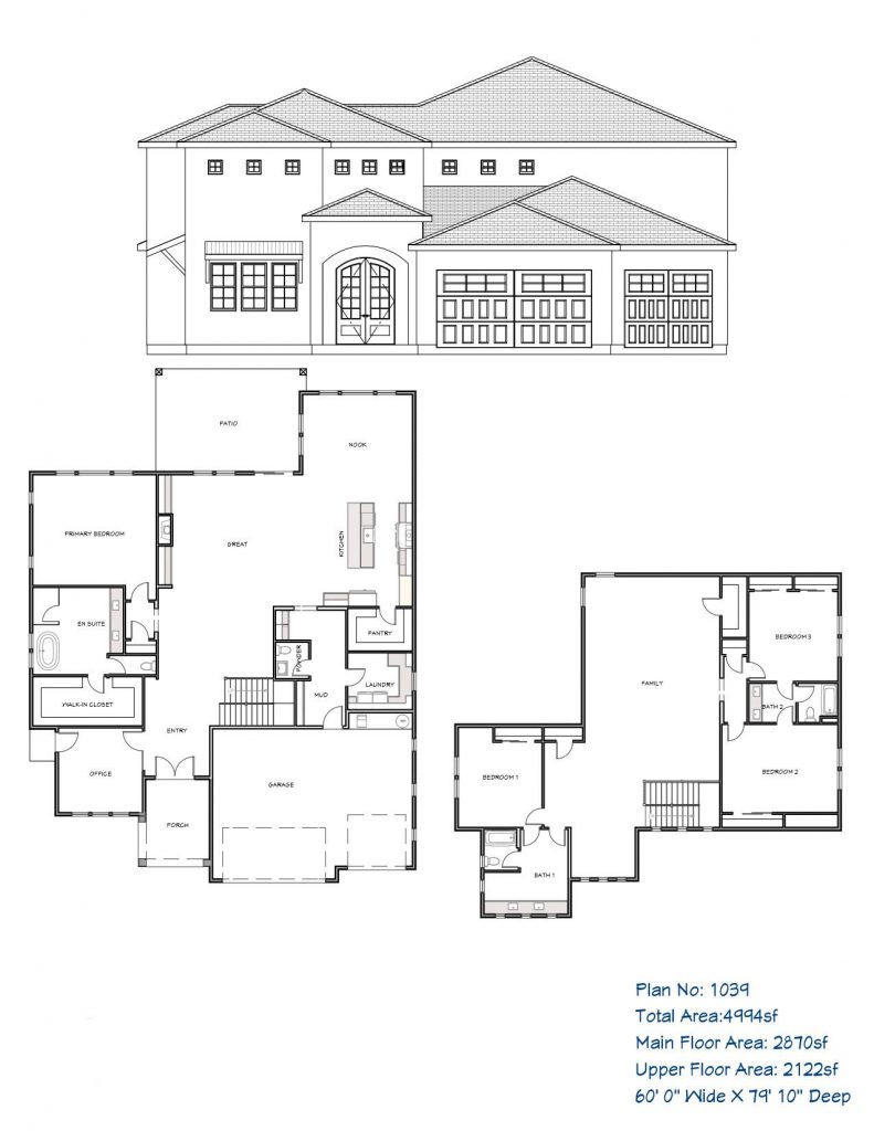 Contemporary home plan, two story, bonus room